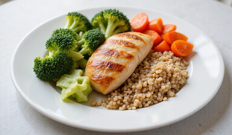 Plato colorido con verduras frescas y proteínas magras